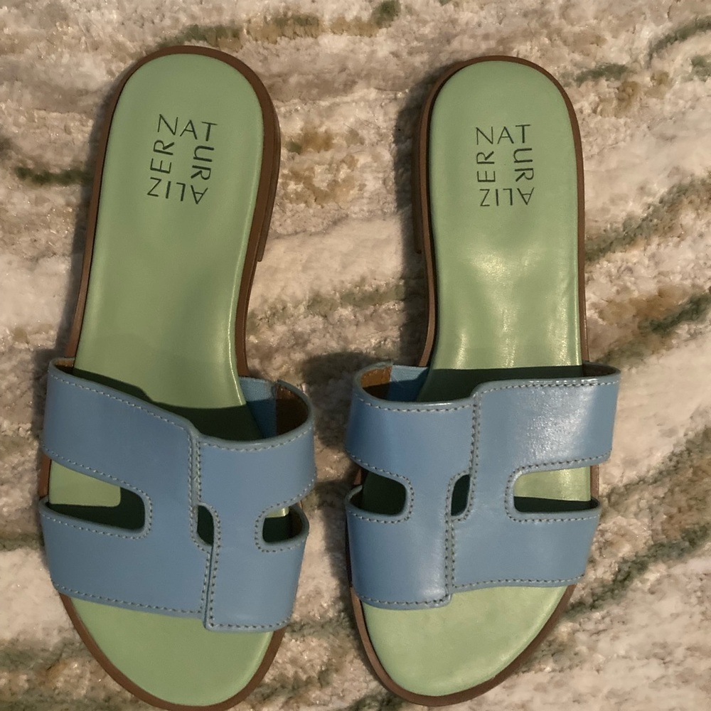 Naturalizer Blue and Green Slide Sandals with H-Cutout Design